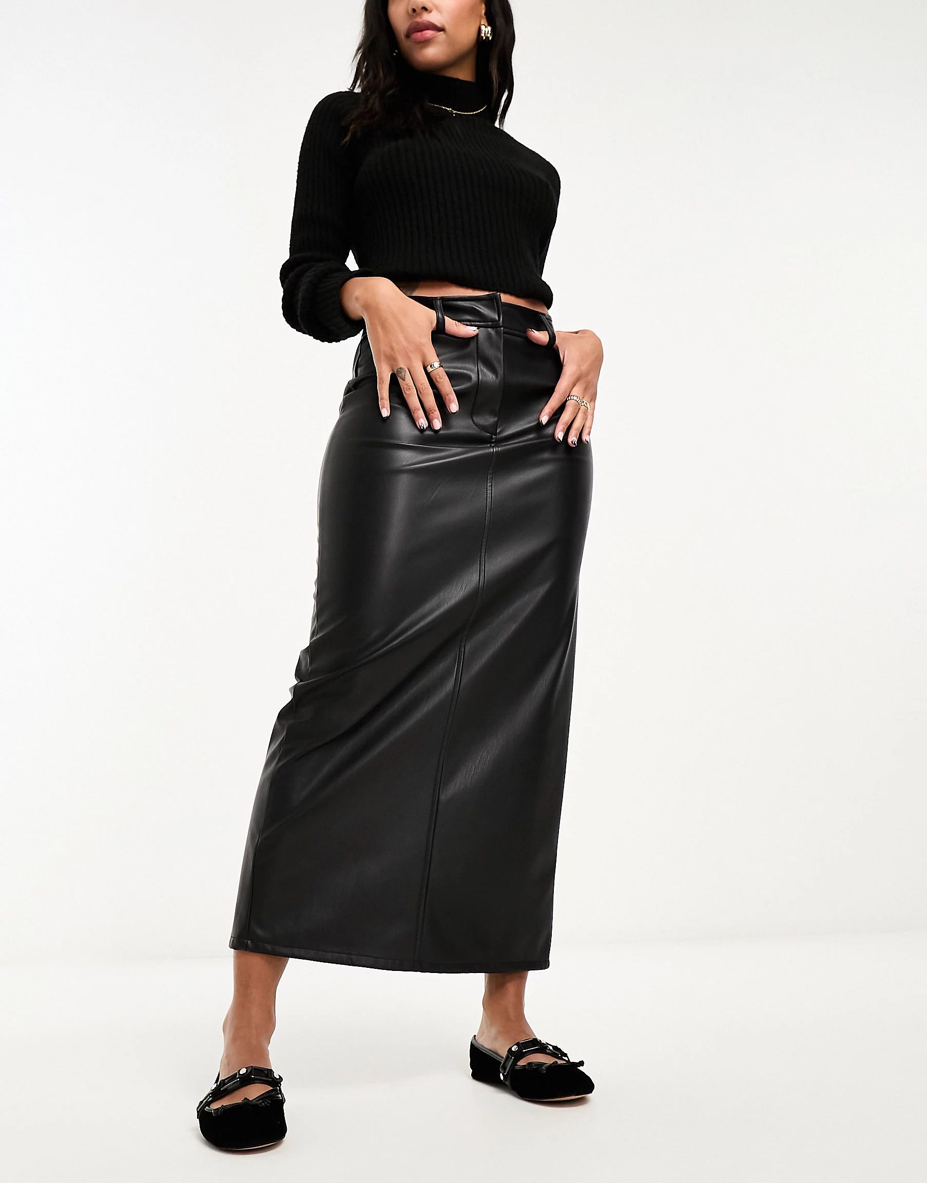 ASOS DESIGN faux leather clean maxi skirt in black | ASOS (Global)