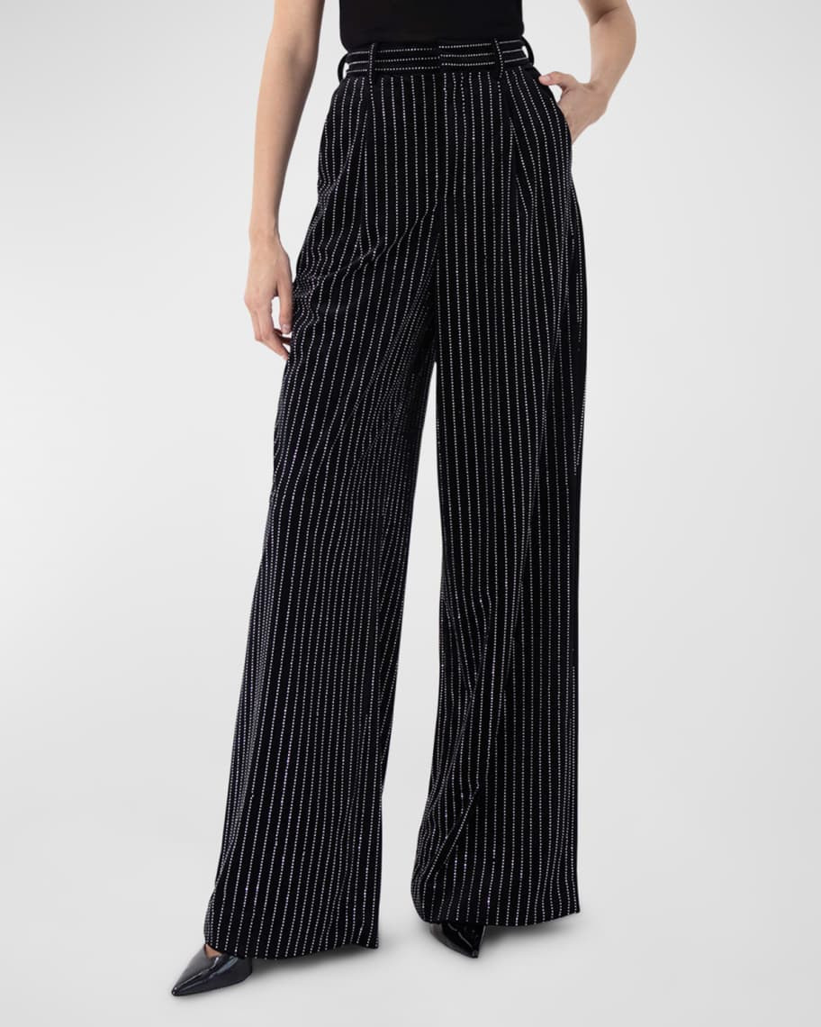 Ronny Kobo Brinkley High-Rise Pinstripe Velvet Wide-Leg Pants | Neiman Marcus