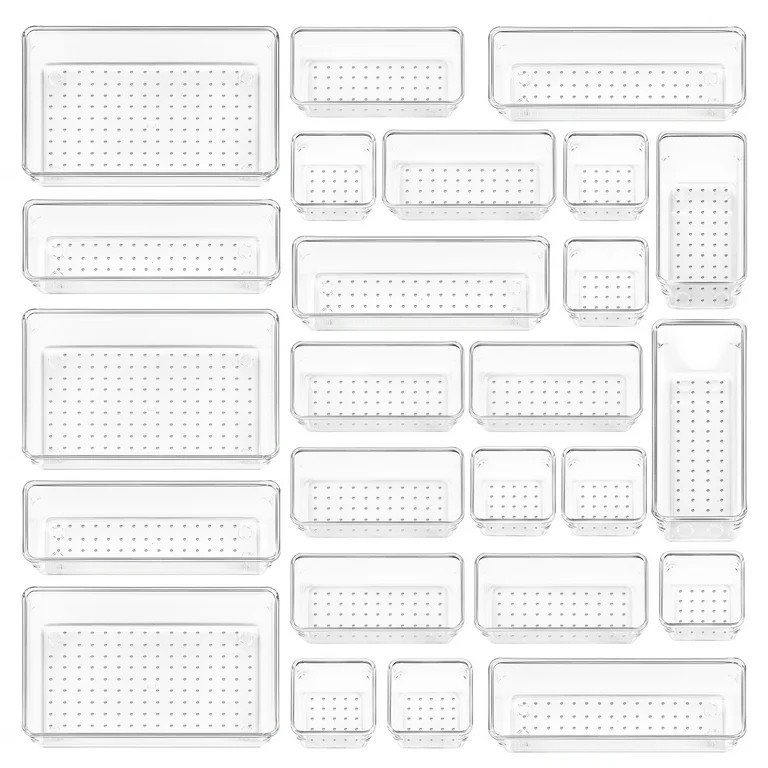 25 PCS Clear Plastic Drawer Organizers Set, Vtopmart 4-Size Versatile Bathroom and Vanity Trays | Walmart (US)