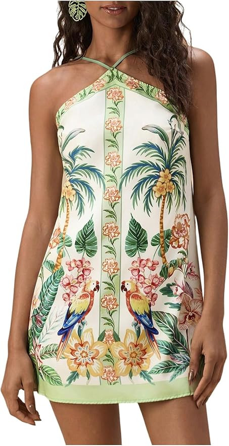 MakeMeChic Women's Halter Dresses Summer Beach Backless Tropical Vacation Caribbean Outfits Boho ... | Amazon (US)