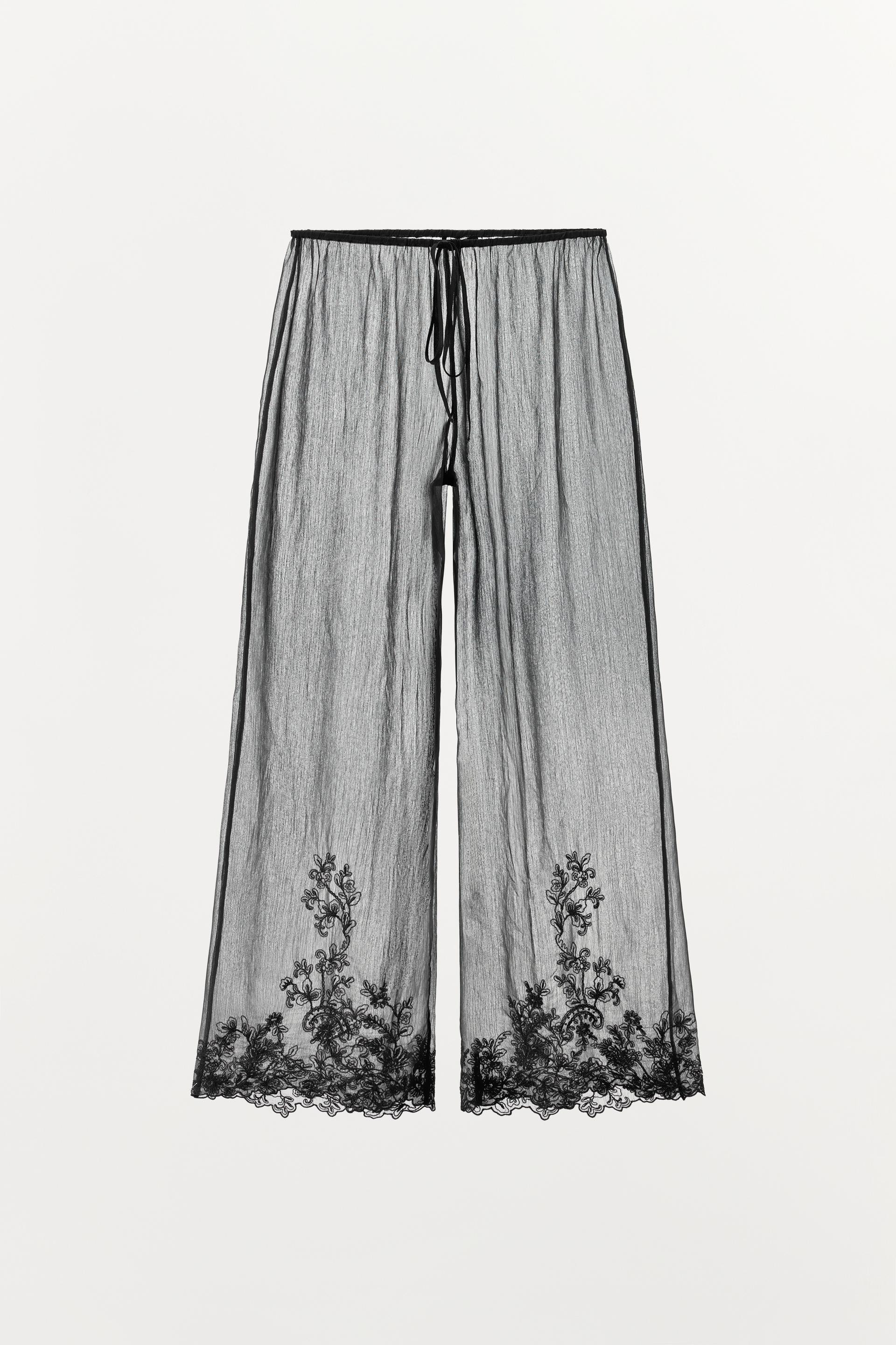 Zara - Semi-Sheer Embroidered Trousers - Black - L - Woman | Zara UK