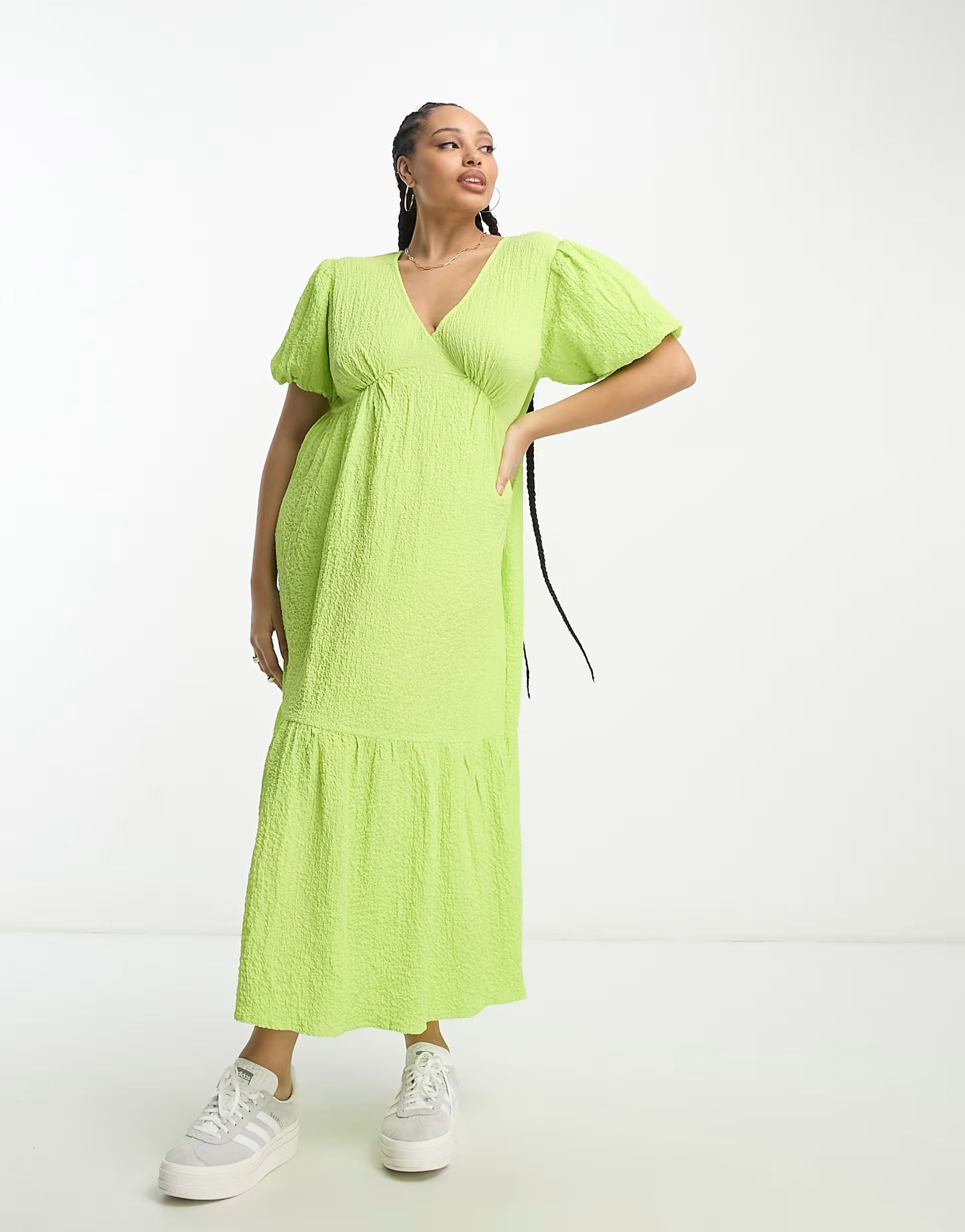 Wednesday's Girl Curve textured midi smock dress in lime | ASOS (Global)