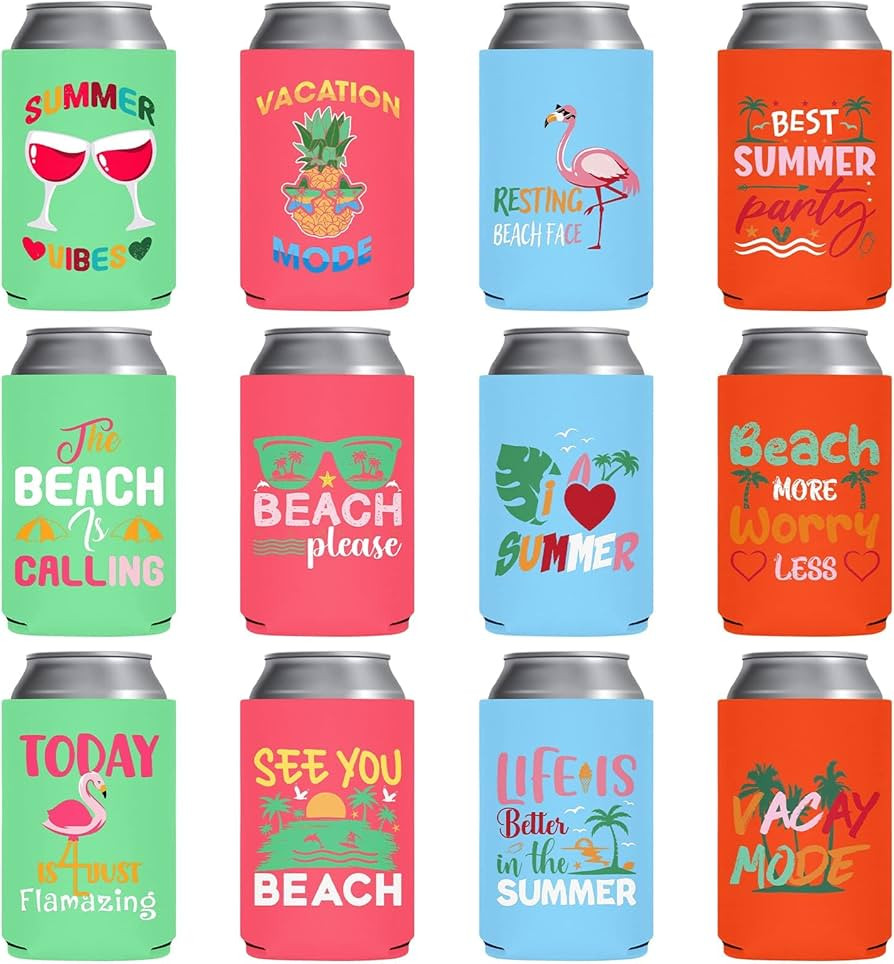 Beach Themed Can Cooler Sleeve - Pop Nordic 12 Pack Funny Can Sleeves for Beer, Neoprene Can Cool... | Amazon (US)
