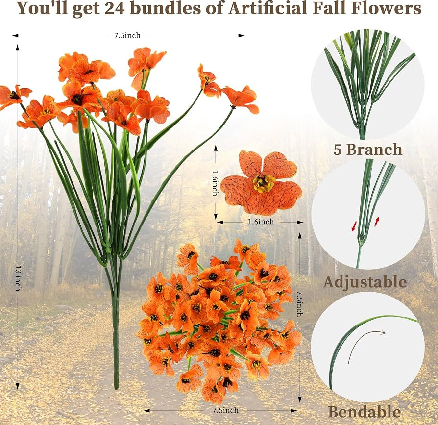 ColoPlay 24 Bundles Artificial Mums for Outdoors/Indoors Faux Mums for Outdoor Planters, Fall Flo... | Amazon (US)