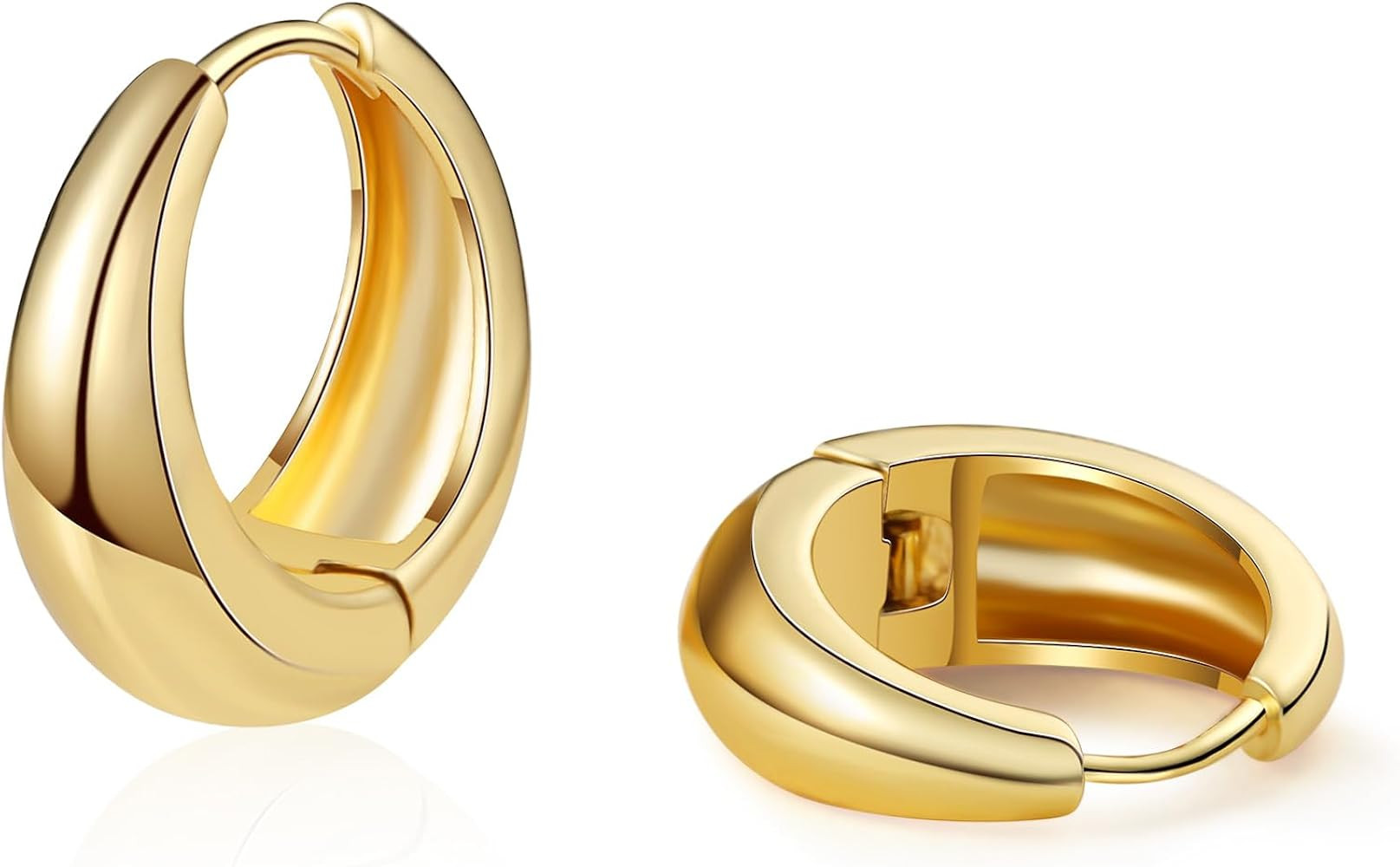 Small Thick Gold Chunky Hoop Earrings For Women 14K Gold Lightweight Huggie Hoops Earring For Wom... | Amazon (US)