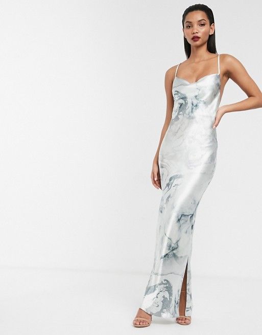 ASOS DESIGN cami maxi slip dress in high shine satin with lace up back | ASOS US
