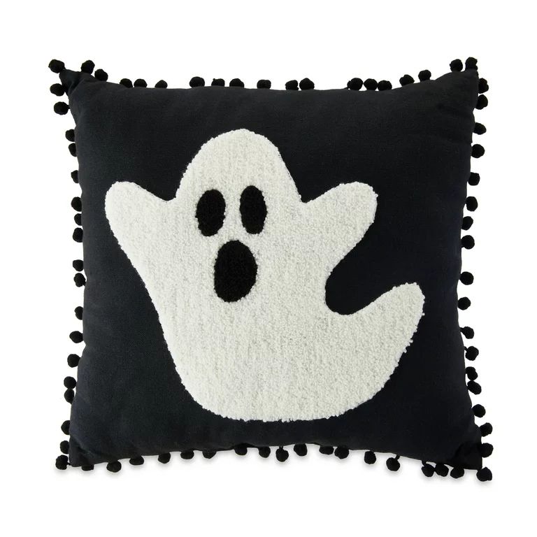 Way To Celebrate Harvest Decorative Throw Pillow, Black with White Ghost | Walmart (US)