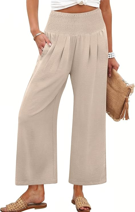 ANRABESS Womens Pants Wide Leg High Waisted Palazzo Pants Summer Flowy Beach Lounge Casual Trouse... | Amazon (US)