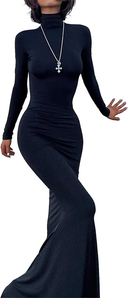 Long Sleeve Maxi Dress for Women - Casual Turtleneck Bodycon Formal Dresses Elegant Mermaid Hem 2... | Amazon (US)