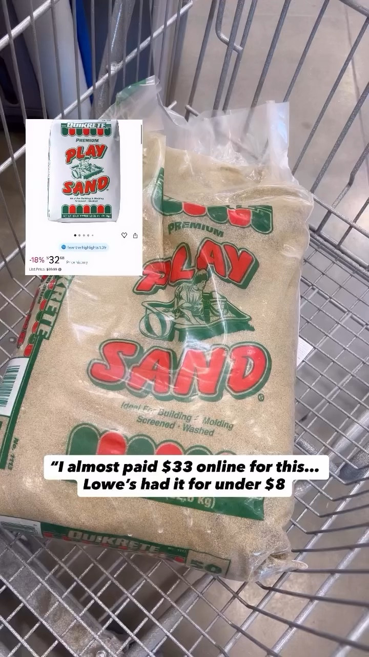 Always check your local stores before ordering stuff online… this one saved me $25 😅 

@loweshomeimprovement has you covered when it comes to play sand! 
.
.
.
.
.
#momfinds #lowes #playsand #toddlerplayideas #toddleractivities