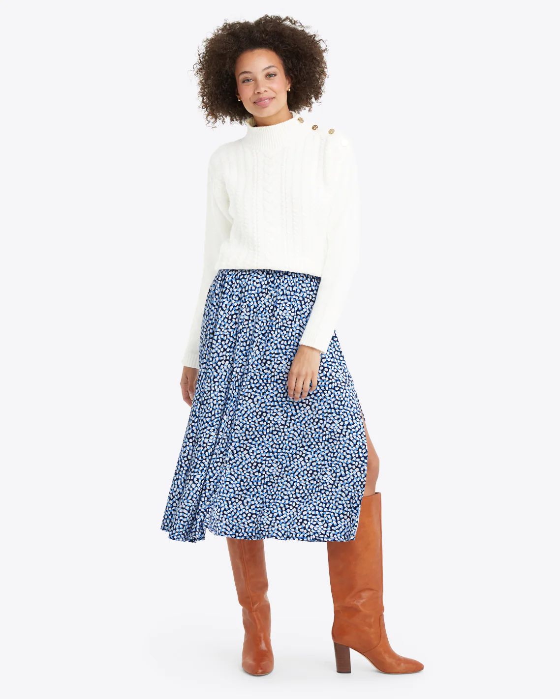 Side Slit Skirt in Blue Square Dot | Draper James (US)