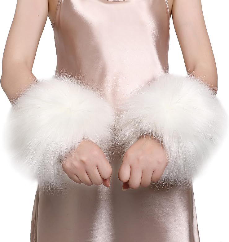 Dikoaina Faux Fur Wrist Cuffs- Winter Furry Bands Fox Fur Wrist Warmer,Arm Warmer, Leg Warmer, On... | Amazon (US)