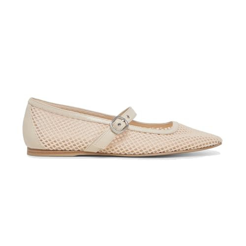 Creme Woven Mesh Ballet Flats for Women Dressy Raffia Mary Jane Flats with Buckle Summer Fishnet Straw Ballerina Flat Shoes | Amazon (US)