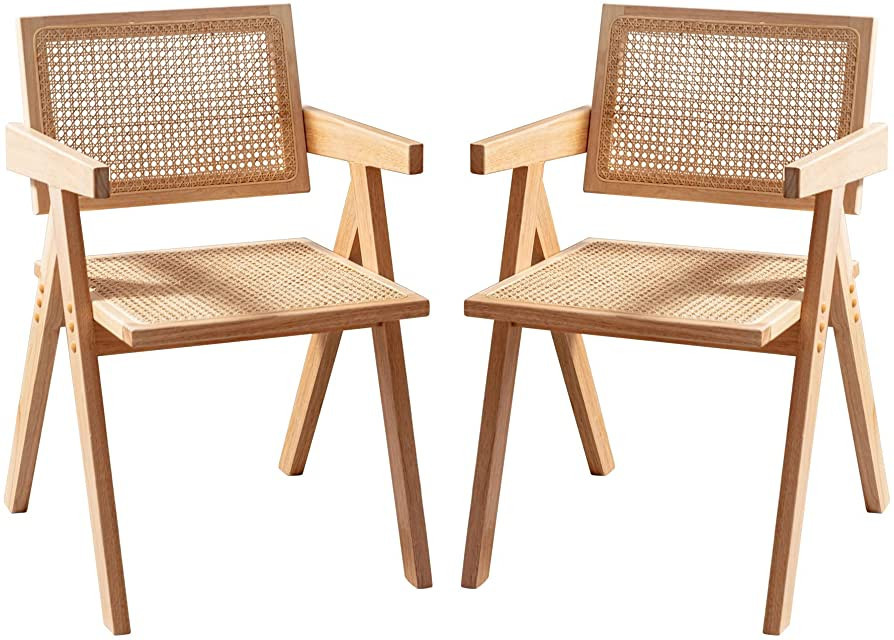 GOOLON Rattan Chair Set of 2 Rattan Mesh Upholstered Dining Chair Mid-Century Armchair Rattan Cha... | Amazon (US)