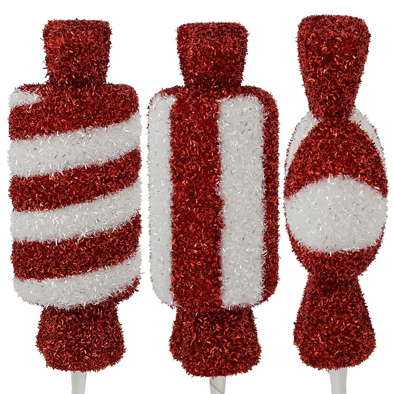 Outdoor LED Tinsel Candy Christmas Pathway Lights, Red and White, Set of 3, by Holiday Time | Walmart (US)