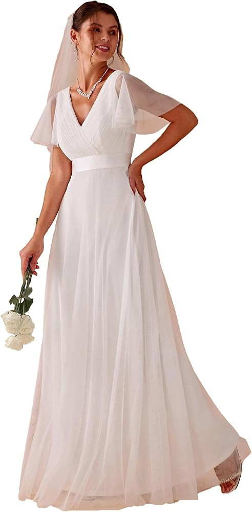 Ever-Pretty Women's Mother of Bride Dress Double V-Neck Empire Waist Front Wrap Tulle Bridesmaid ... | Amazon (US)