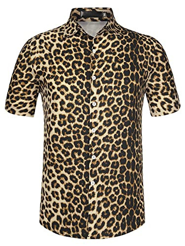 Lars Amadeus Men's Leopard Shirt Short Sleeves Button Down Casual Summer Printed Shirts Large Leopard Print | Amazon (US)