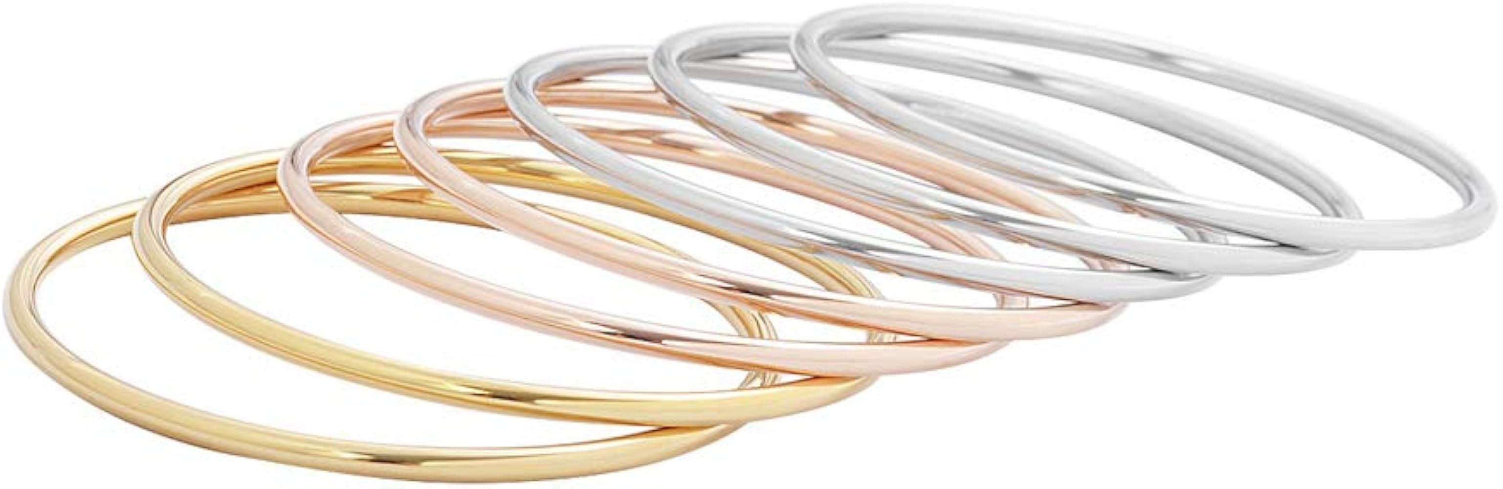 Edforce Stainless Steel Glossy Thin Round Bangle Bracelet Set for Women, Set of 7 | Amazon (US)