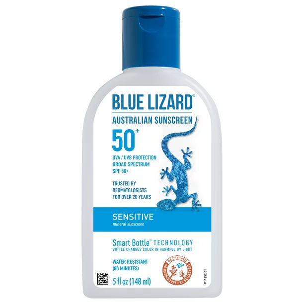 Blue Lizard Sensitive SPF 50+ Mineral Sunscreen Lotion, Broad Spectrum, 5 fl oz | Walmart (US)