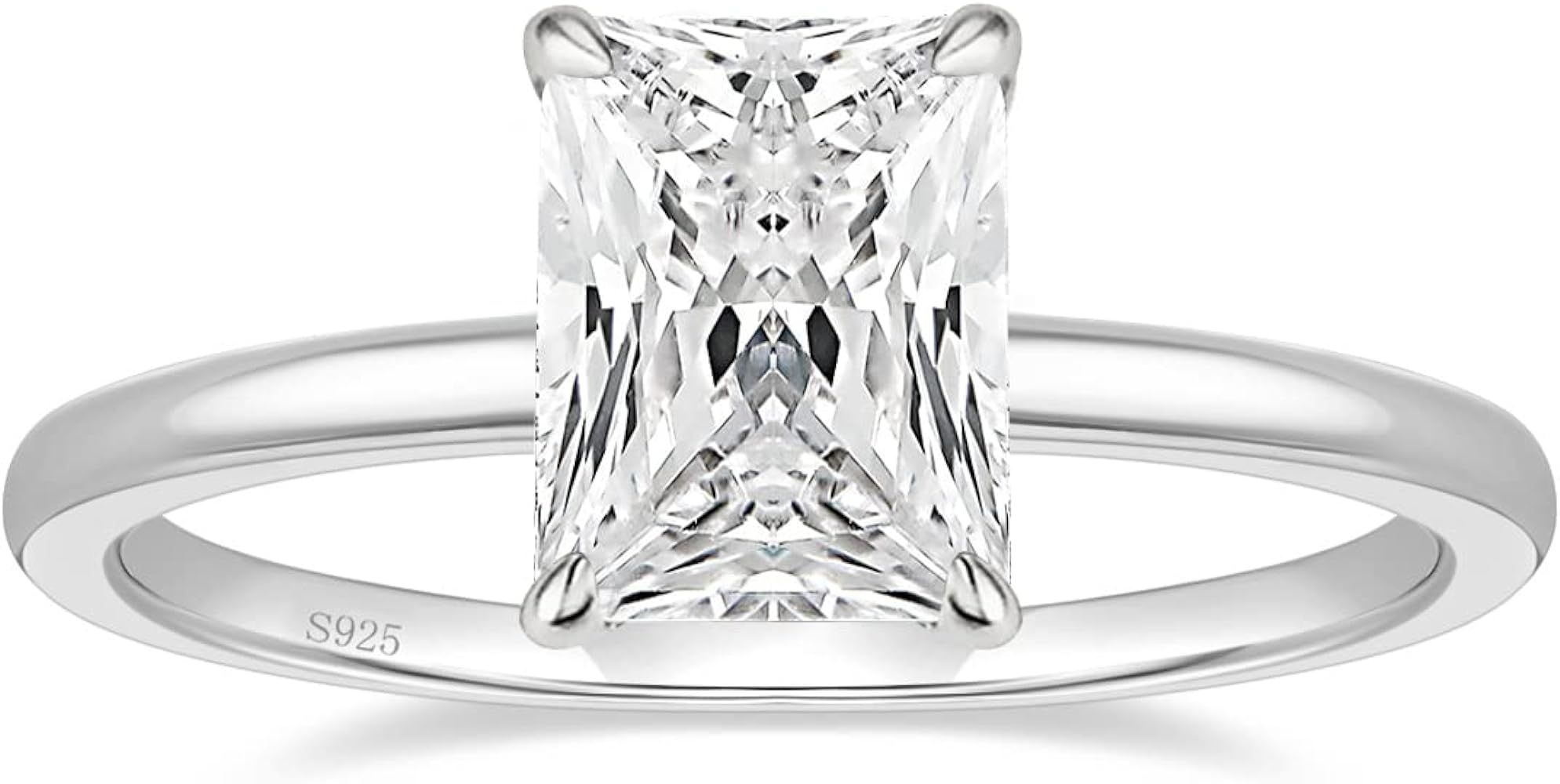 EAMTI 3CT 925 Sterling Silver Engagement Rings Radiant Cut Solitaire Cubic Zirconia CZ Wedding Pr... | Amazon (US)
