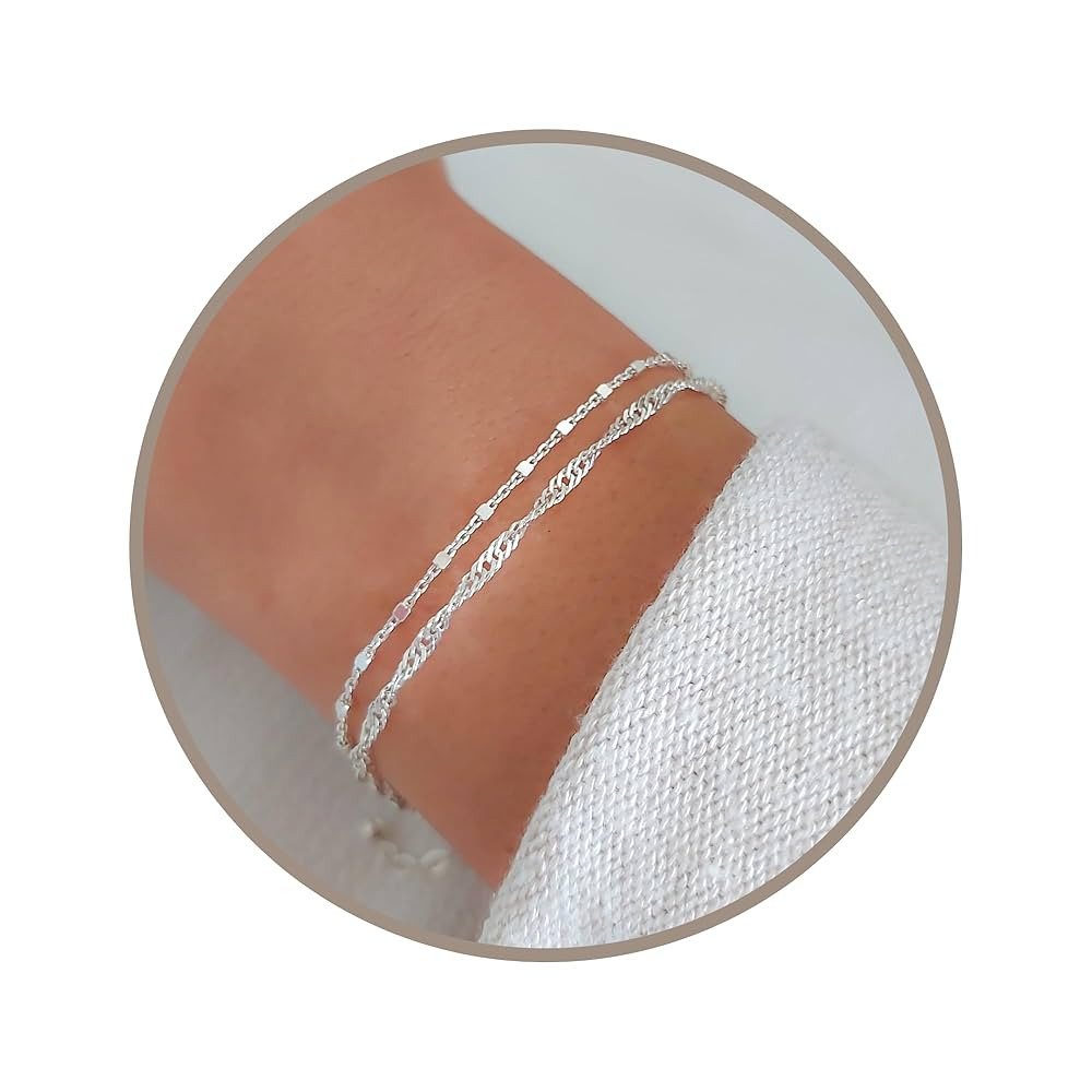 Annika Bella Double Layered Sterling Silver Bracelet, Length 6.5-7.5 Inches, Stranded Satellite C... | Amazon (US)