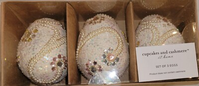 Cupcakes & Cashmere Encrusted Beaded White Easter Spring Eggs Set 3 Decor New  | eBay | eBay US