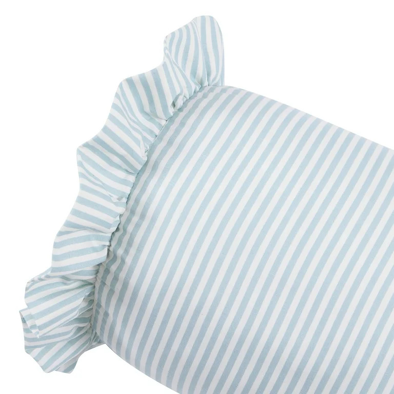 Home Decor Collection 8" x 20" Blue Striped Ruffle Bolster Decorative Pillow | Walmart (US)
