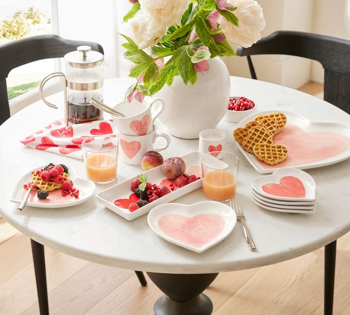 Watercolor Heart Stoneware Cookie Serving Platter | Pottery Barn (US)