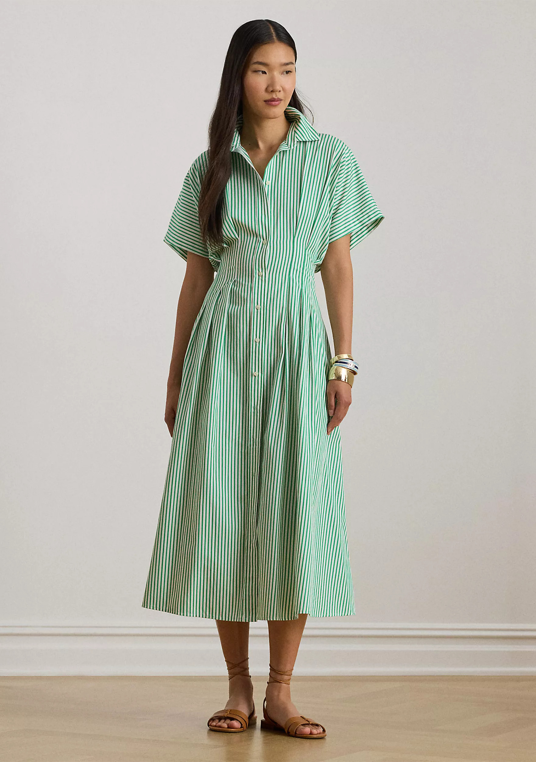 Women's Striped Pleated Broadcloth Shirtdress | Belk