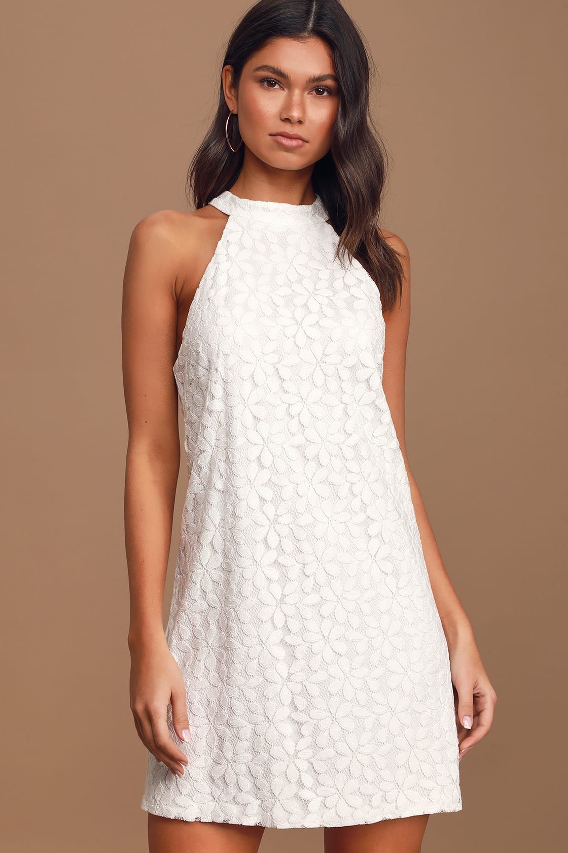 All My Adoration White Lace Halter Shift Dress | Lulus