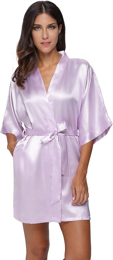 The Bund Women's Satin Robes Bride Bridesmaid Lace Short Silk Wedding Party Lightweight Bathrobe ... | Amazon (US)