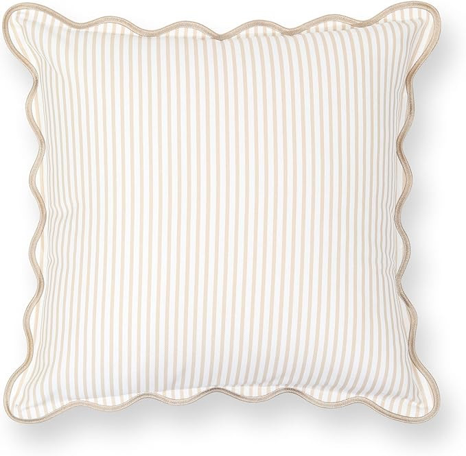 Hofdeco Premium Coastal Patio Indoor Outdoor Scalloped Throw Pillow Cover Only, 20"x20" Water Rep... | Amazon (US)