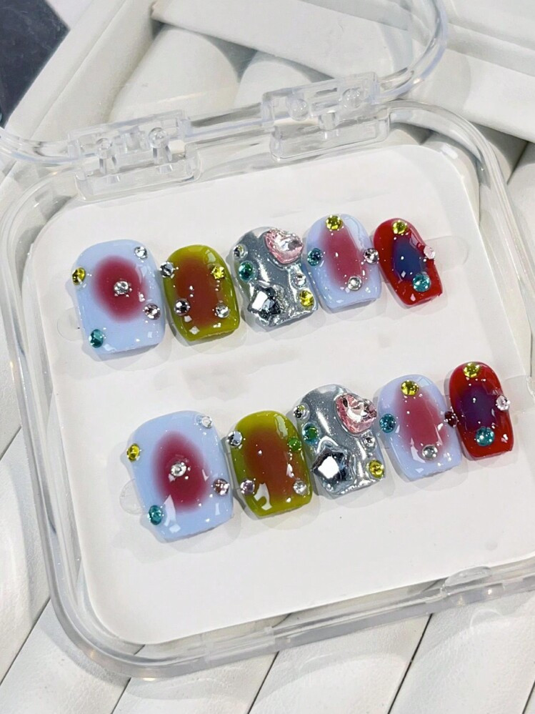 10Pcs/Set Handmade Women & Girls Colorful Dopamine Star Design Nail Art Stickers, Niche Brightening Nail Decals Press On Nails Nail Supplies Nails | SHEIN