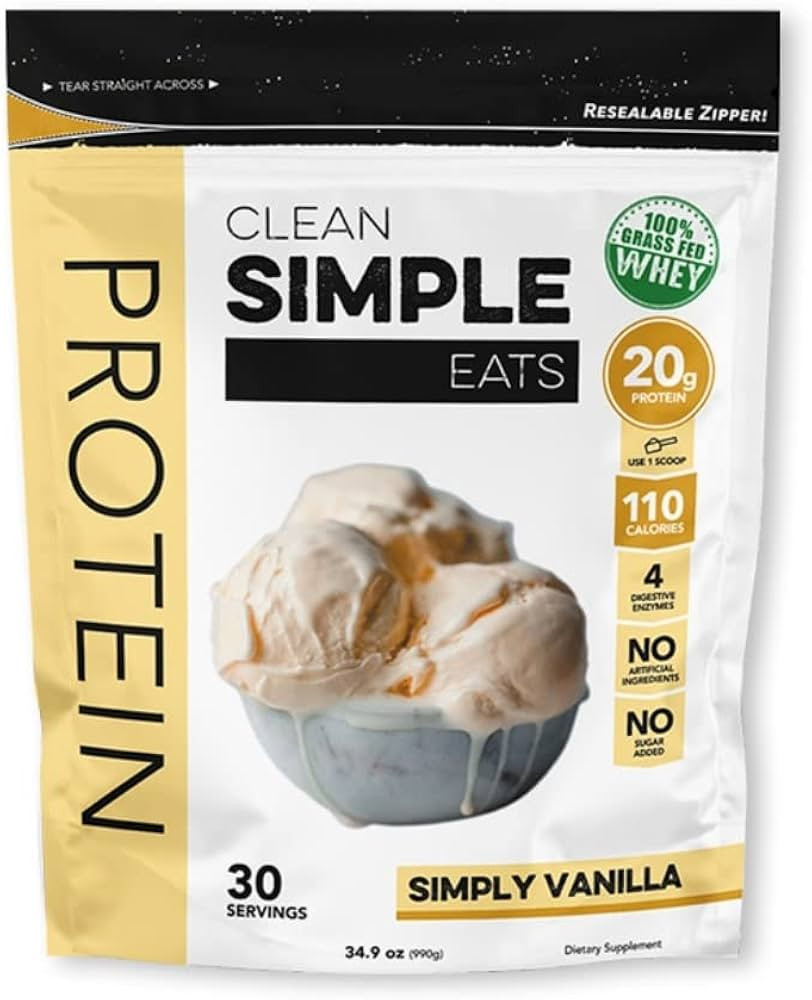 Clean Simple Eats Simply Vanilla Whey Protein Powder, Natural Sweetened and Cold-Pressed Whey Pro... | Amazon (US)