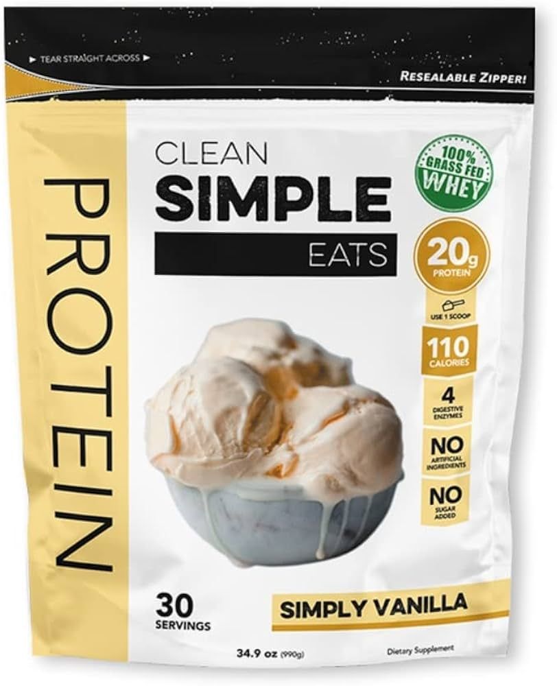 Clean Simple Eats Simply Vanilla Whey Protein Powder, Natural Sweetened and Cold-Pressed Whey Pro... | Amazon (US)
