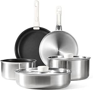 CAROTE Pots and Pans Set Non Stick, 9pcs Stainless Steel Cookware Set Detachable Handle, Inductio... | Amazon (US)