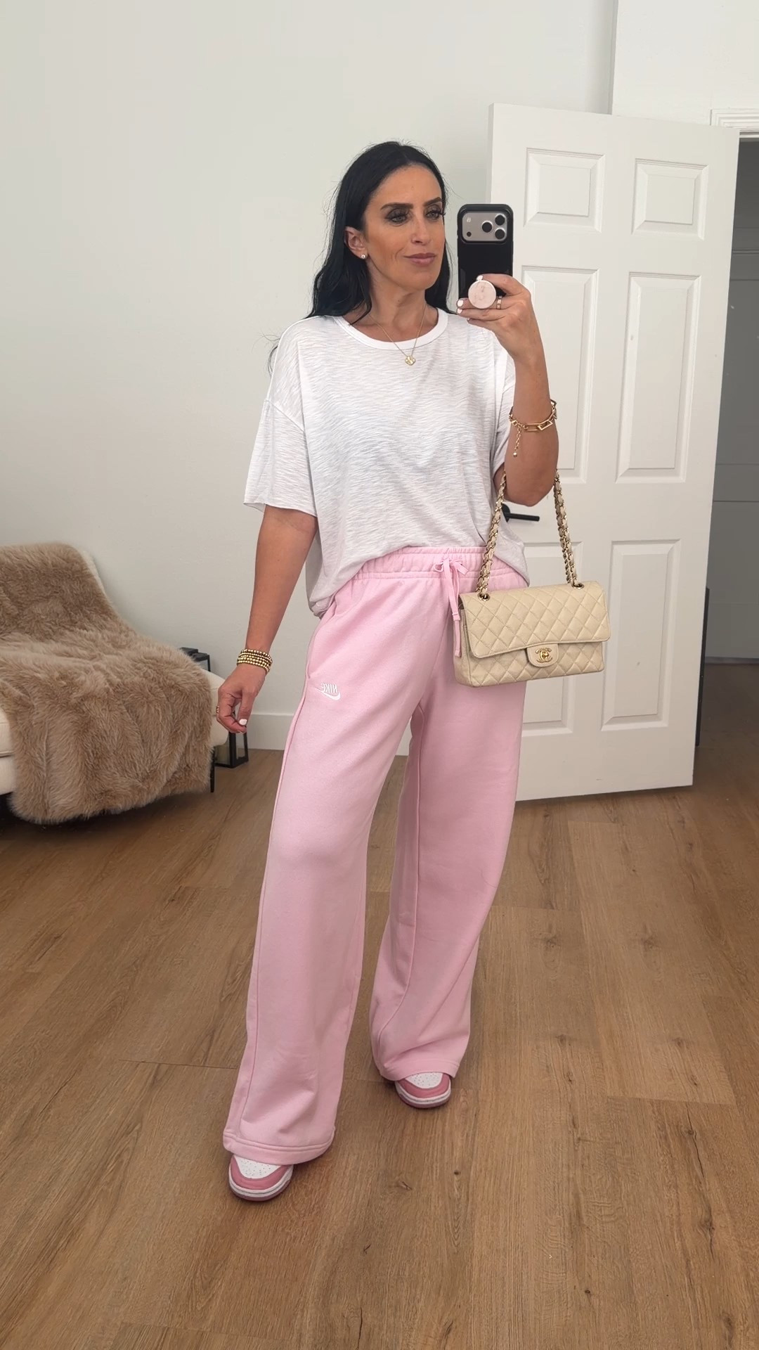 Nike mid-rise wide-leg sweatpants sportswear club fleece wearing size medium. 