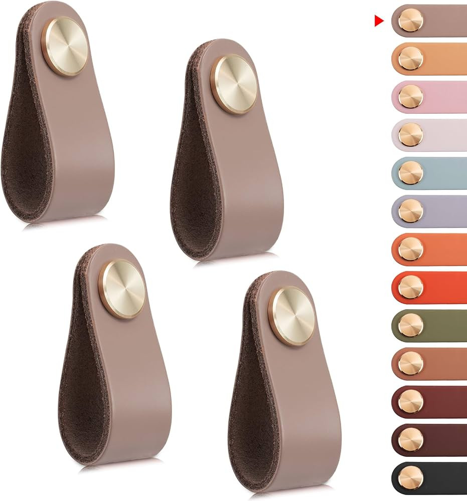 4 Pack Leather Drawer Pulls Flesh Cabinet Handles Single Hole Dresser Knobs Cabinet Door Handle, ... | Amazon (US)