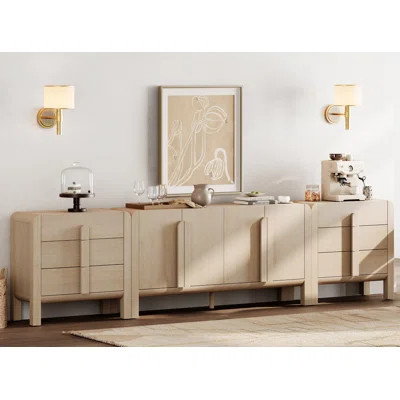 3-Piece Wooden Sideboard Buffet With Storage, Mid-Century Modern 126" Credenza With Doors And Adjustable Shelves For Kitchen,Living Room | Wayfair North America