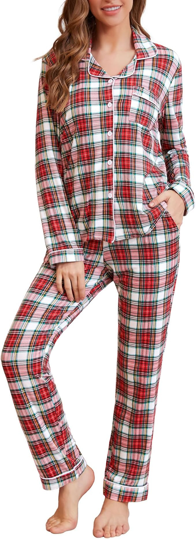 Women's Pajama Sets Long Sleeve Sleepwear Button Up Shirt With Pajama Pants Soft Pjs Lounge Sets | Amazon (US)