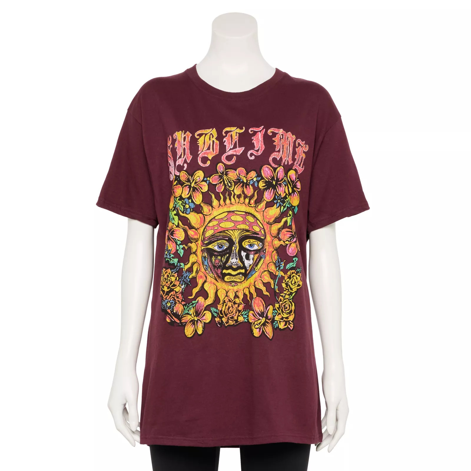 Juniors' Floral ""Sublime"" Sun Logo Oversized Graphic Tee, Girl's, Size: Large-XL, Dark Red | Kohl's