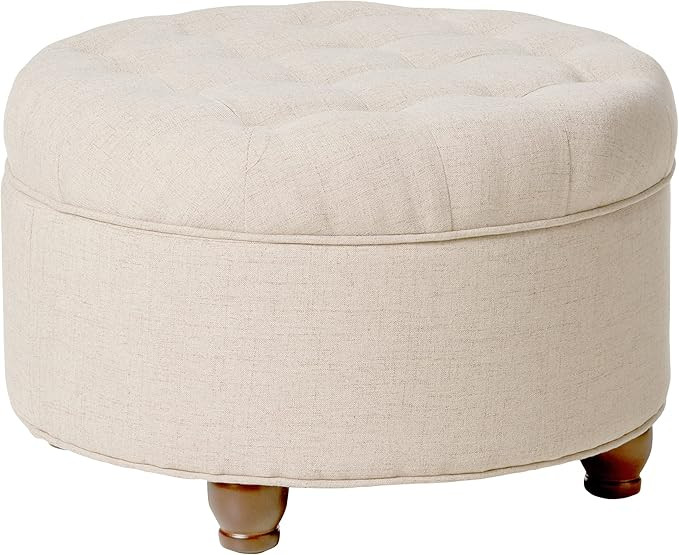 Homepop Home Decor | Large Button Tufted Woven Round Storage Ottoman | Ottoman with Storage for Livi | Amazon (US)