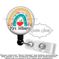 Rainbow Teacher Badge Reel, Pencil Paper Clip Apple Badge, Lanyard, Retractable Carabiner, Lanyard | Etsy (US)