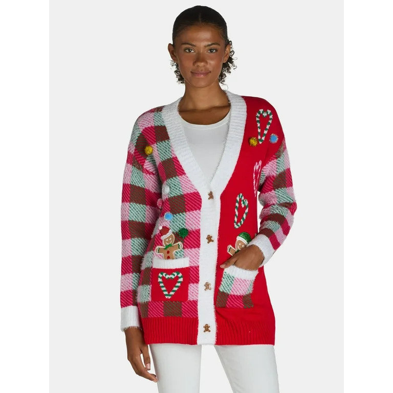 Holiday Time Embellished Cardigan Sweater, Women's, Sizes XS-XXXL - Walmart.com | Walmart (US)
