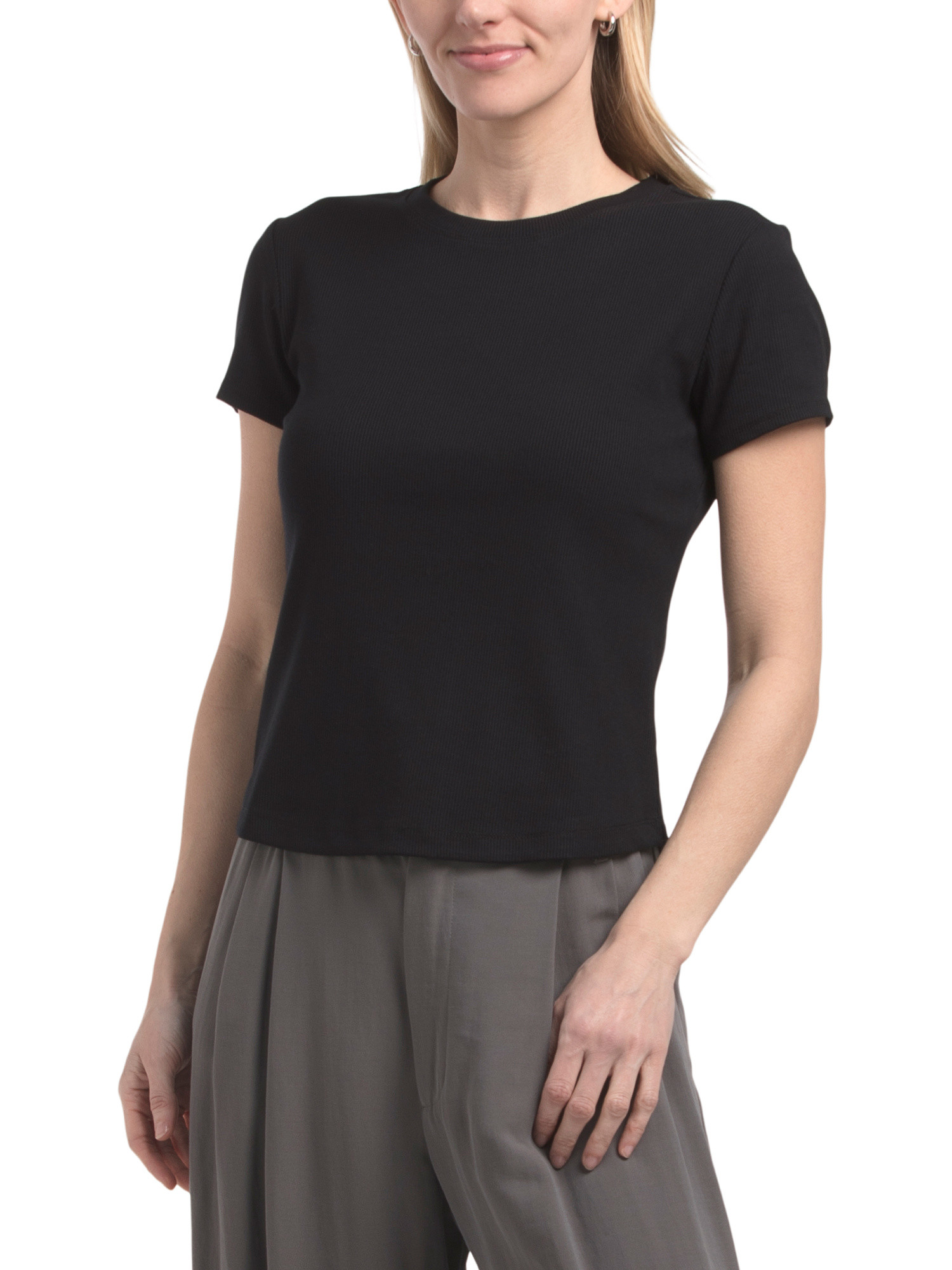 Short Sleeve Ribbed Crew Neck Top | TJ Maxx