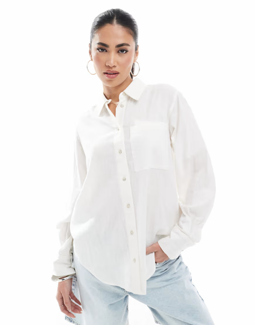 New Look long sleeve linen shirt in white | ASOS (Global)