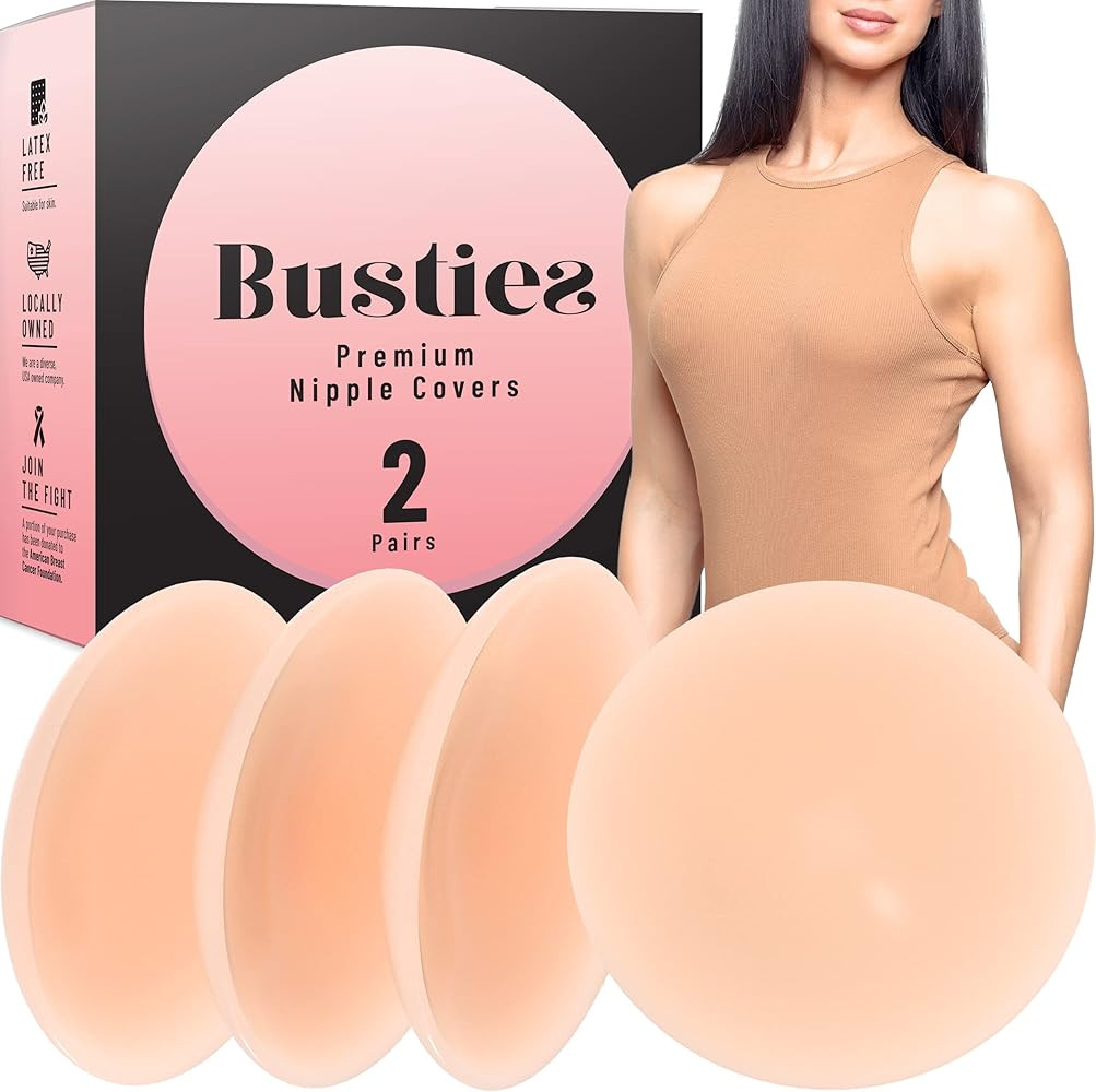Busties Nipple Covers (2-Pairs, Reusable), 3D Seamless Nipple Pasties for Strapless Outfits, Adhe... | Amazon (US)