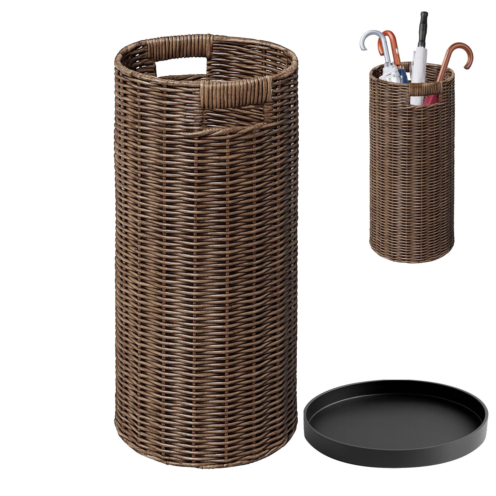 Rattan Umbrella Holder 20.8" H X 10" D,Handmade Wicker Umbrella Stand Indoor with Dip Tray,Sturdy... | Amazon (US)