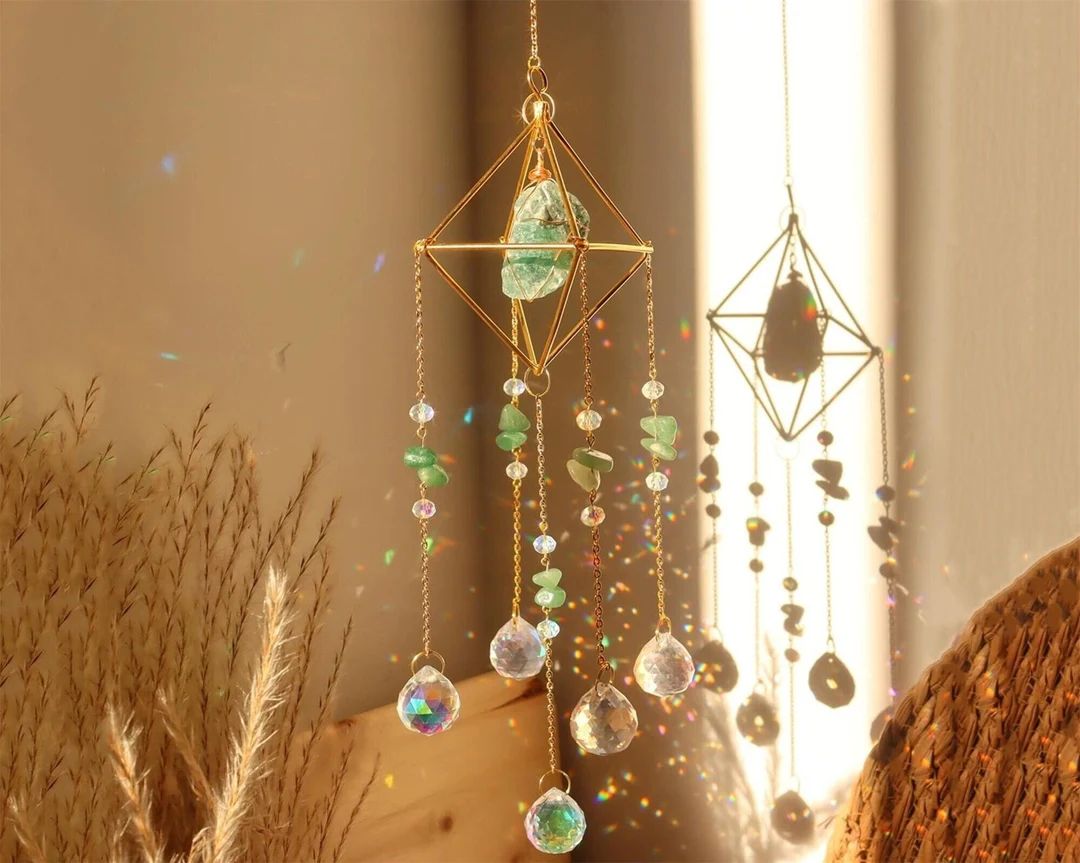 Natural Gemstone Crystal Suncatcher Window Prism Hanging - Etsy | Etsy (US)