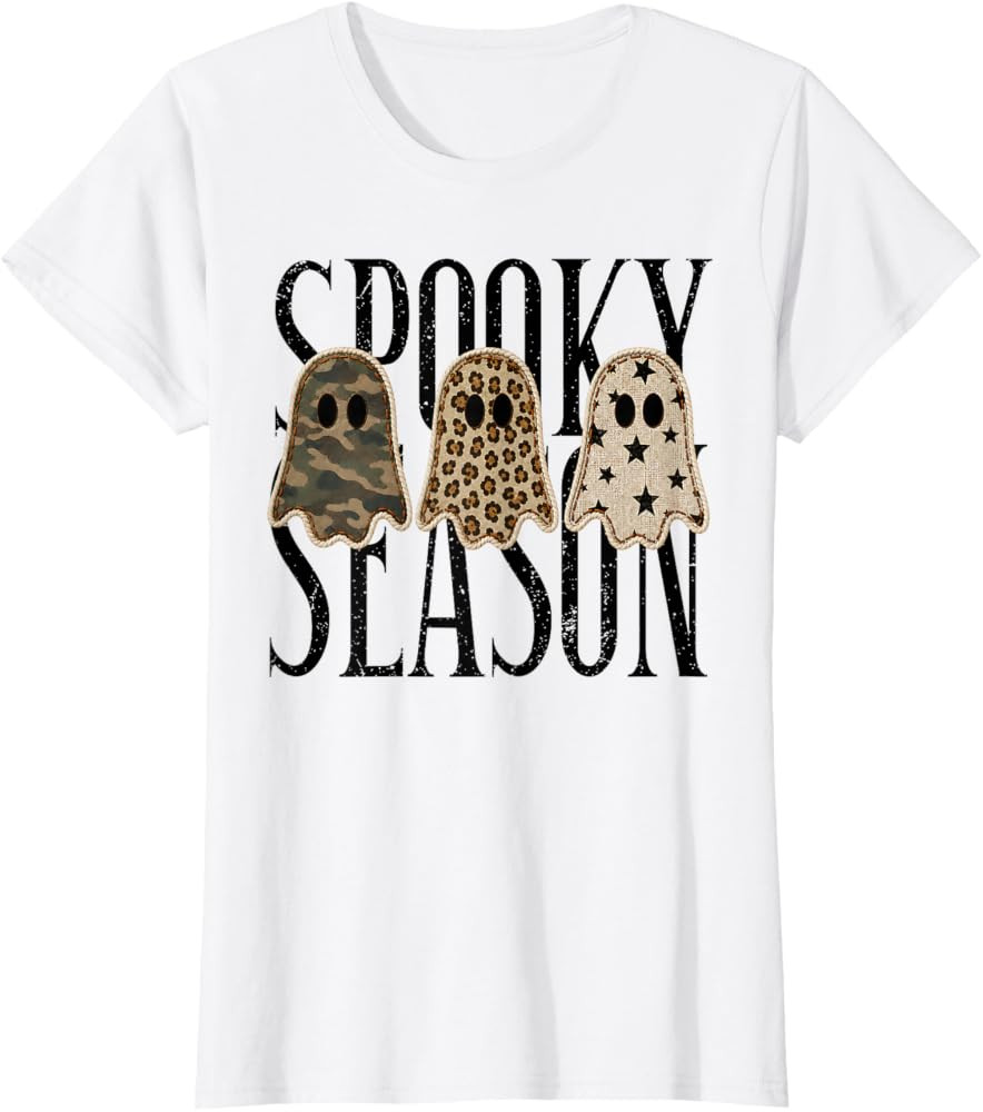 Retro Patchwork Ghosts Camo Leopard Halloween Spooky Season T-Shirt | Amazon (US)